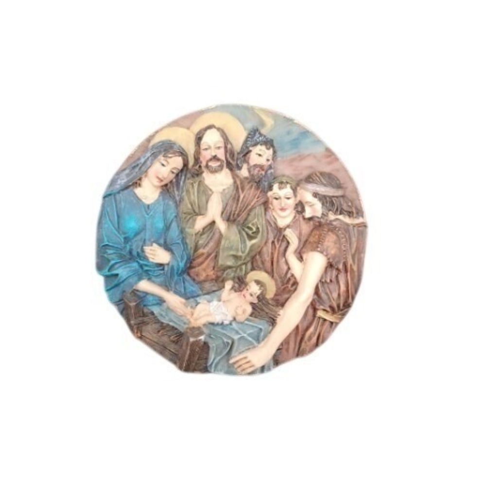 Nativity Scene Round Resin Wall Plaque Holy Family Shepherds